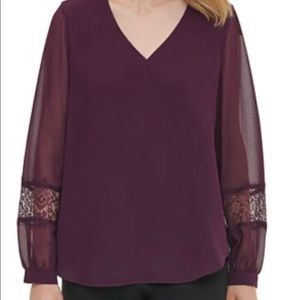 Calvin Klein Lace Inset Blouse - BLACK
